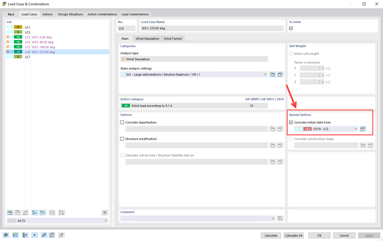 Utilizzo della condizione iniziale per la simulazione del vento