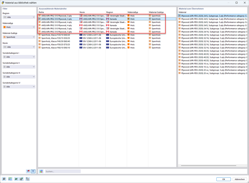 Funzione 002901 | Compensati secondo la norma ANSI/APA PRG 510 Compensato (USA/CAN)