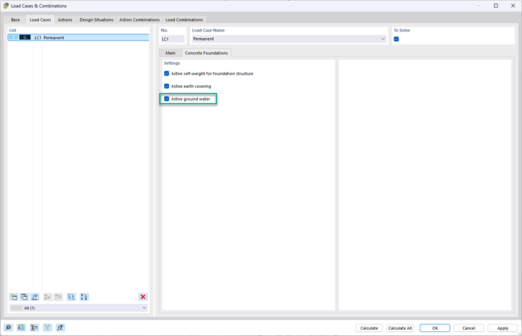 Fondazioni in cemento con considerazione automatica della falda acquifera