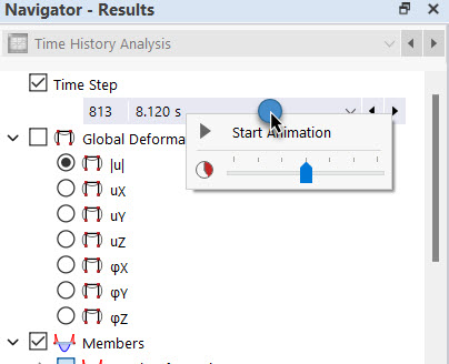 Avvio dell’animazione dei passi temporali tramite menu contestuale