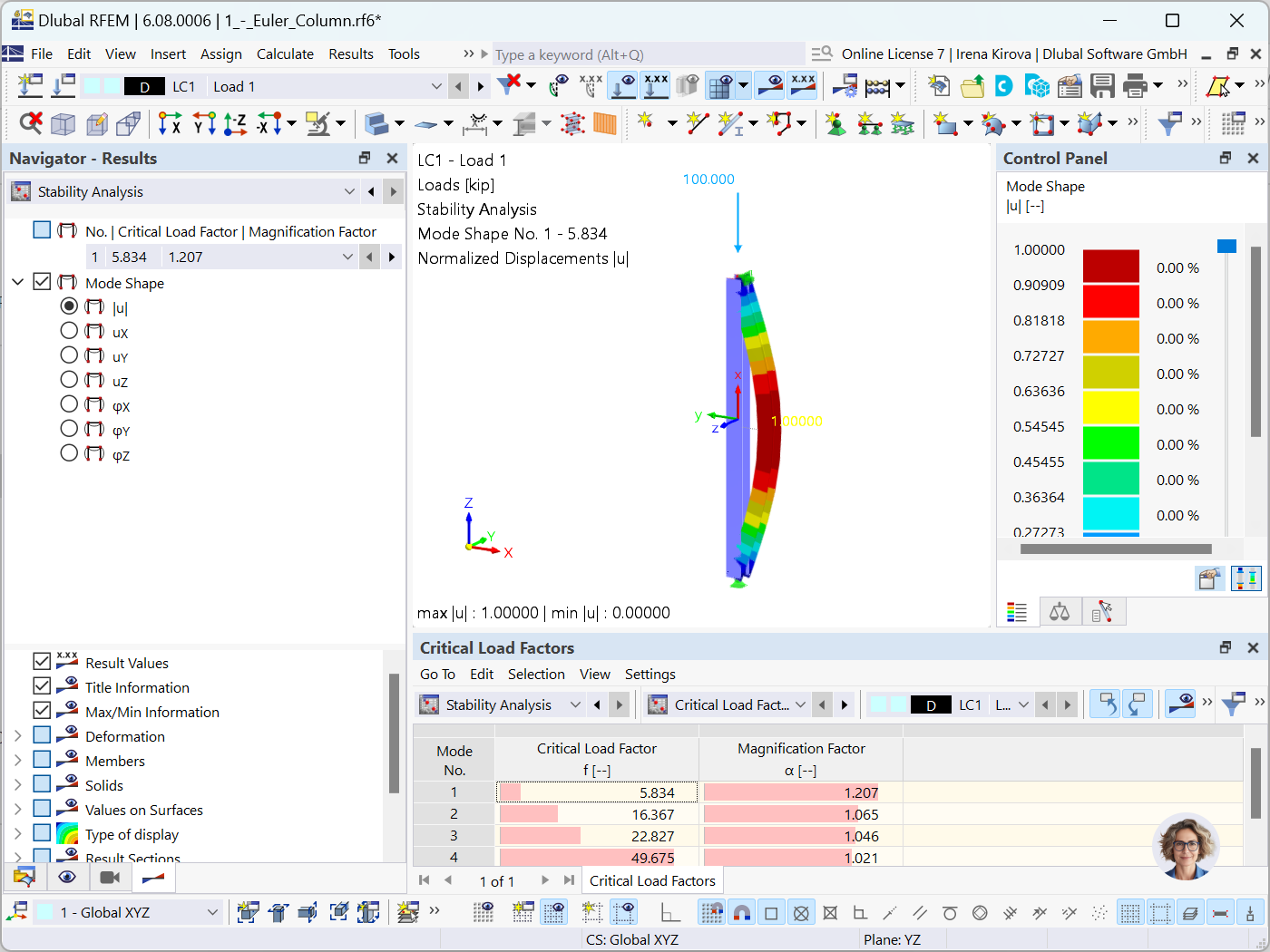Modello ingegneristico di analisi di instabilità flessionale nel software strutturale.