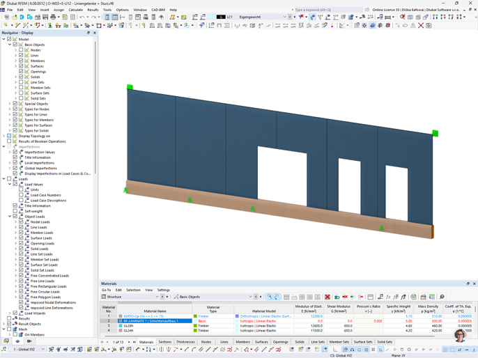 Modello di un pannello parete in legno lamellare incrociato in RFEM