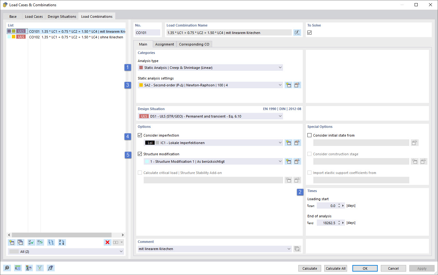 L'immagine mostra un'analisi non lineare nella 5.8.6 di EC2 con imperfezioni del calcestruzzo, effetti di viscosità, TIIO e modifica strutturale.