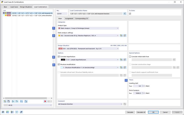 L'immagine mostra un'analisi non lineare nella 5.8.6 di EC2 con imperfezioni del calcestruzzo, effetti di viscosità, TIIO e modifica strutturale.