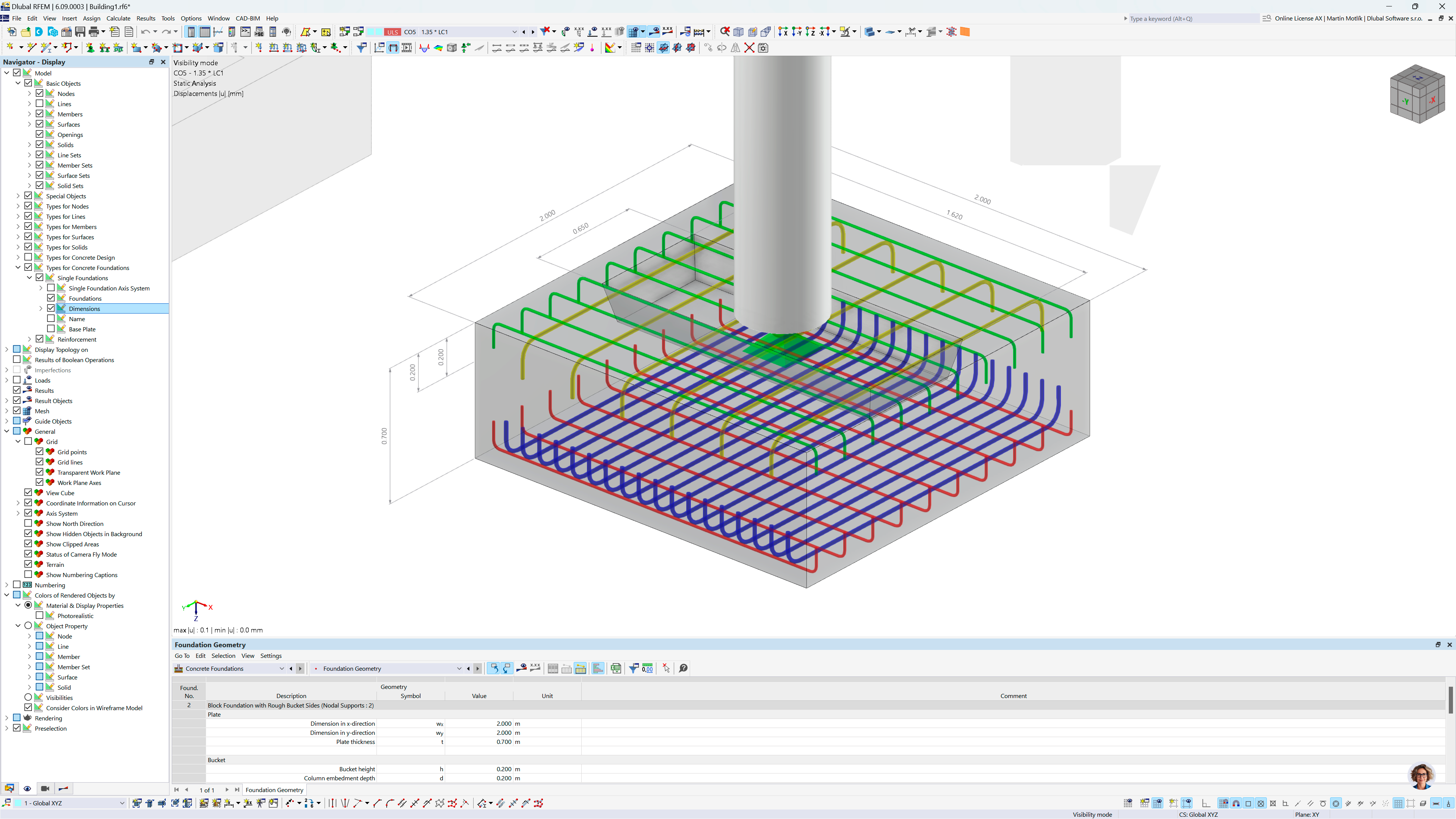 Fondazione in calcestruzzo modellata come blocco parametrico in RFEM 6