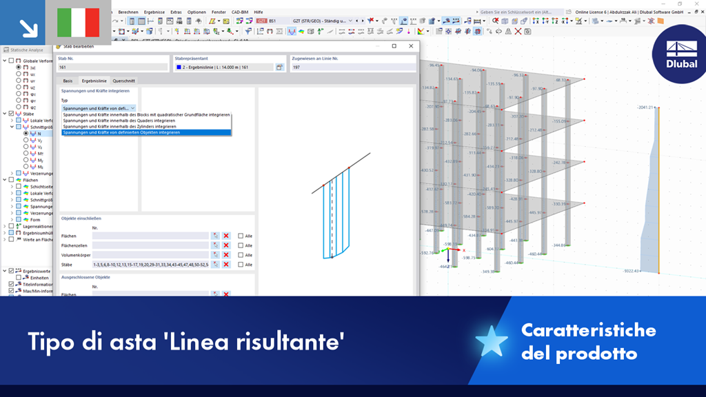 Linea dei risultati dei tipi di asta consente l'integrazione delle forze interne