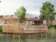 Vista dell'edificio dal piano d'acqua | Cité scolaire di La Rochelle | Solai compositi legno-calcestruzzo e struttura mista legno-acciaio