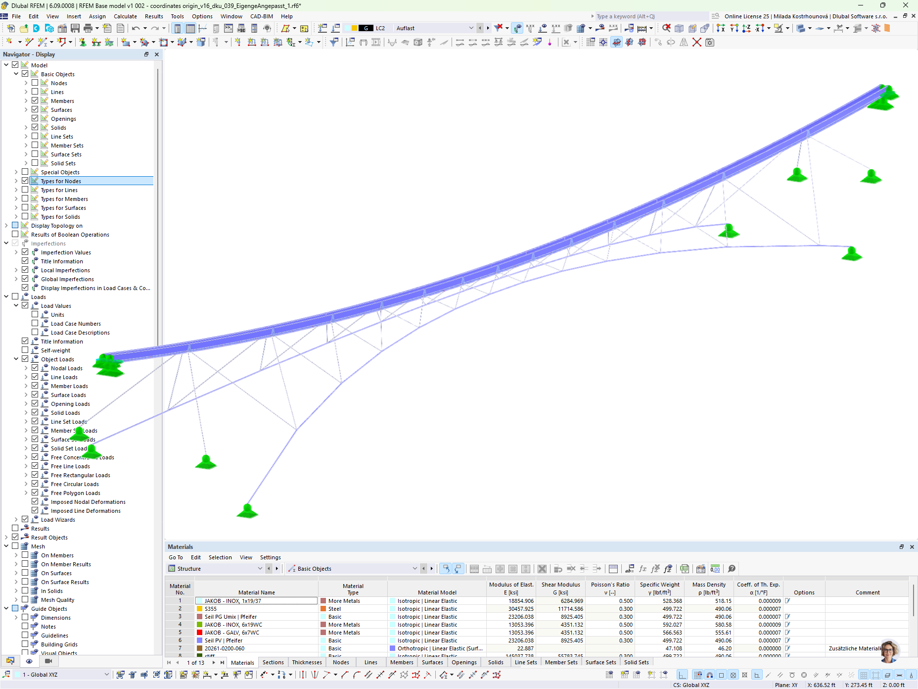Ponte sospeso LaPendenta a Disentis/Mustér | Modello RFEM con funi principali e tiranti