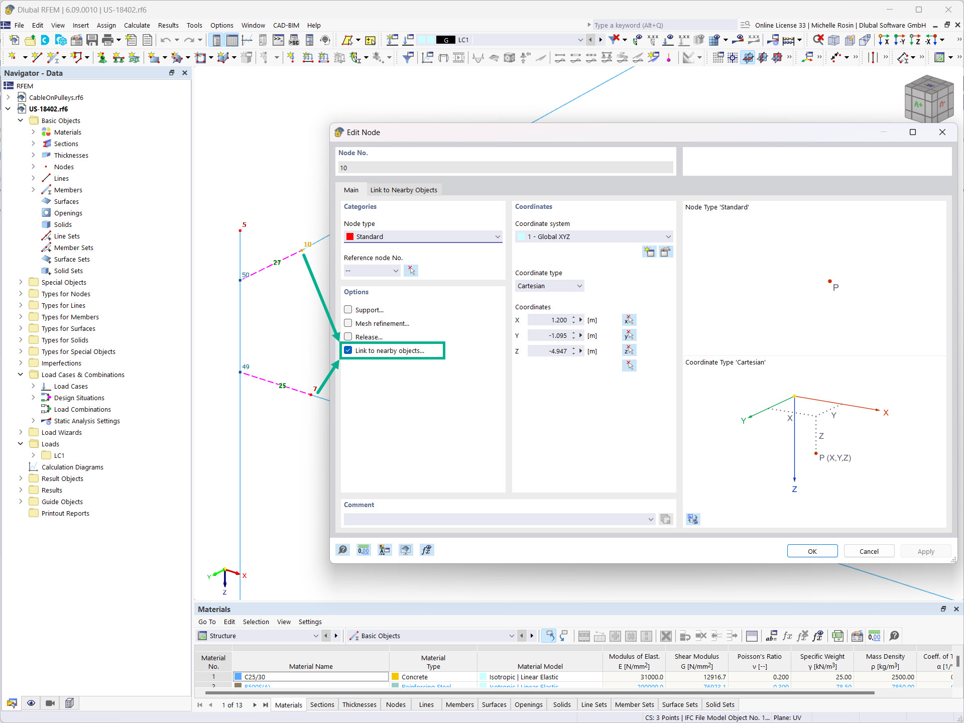 Lo strumento crea automaticamente elementi rigidi tra oggetti adiacenti quando l'opzione nodo è attiva.