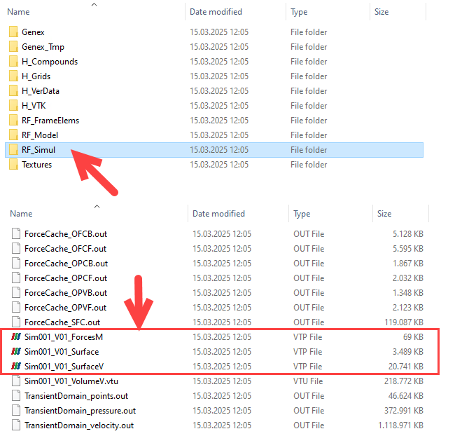File in formato VTP mostrati in una directory di lavoro per un'analisi avanzata dei progetti di costruzione.