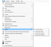 Funzioni di estrusione nel menu 3D per la progettazione di componenti strutturali e progetti edili.