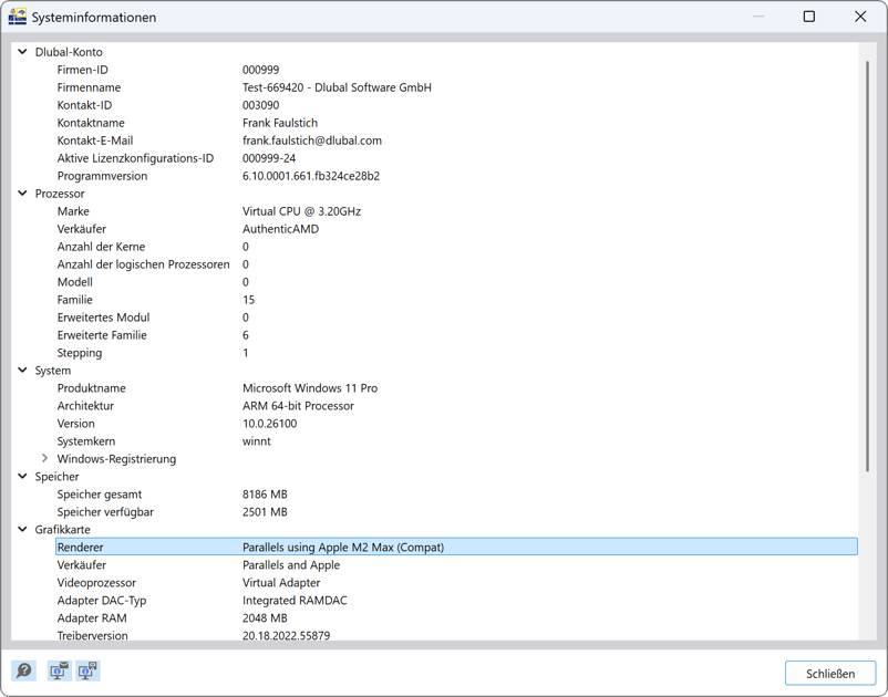Visualizzazione per l'identificazione della scheda grafica utilizzata in RFEM 6 con la guida FAQ