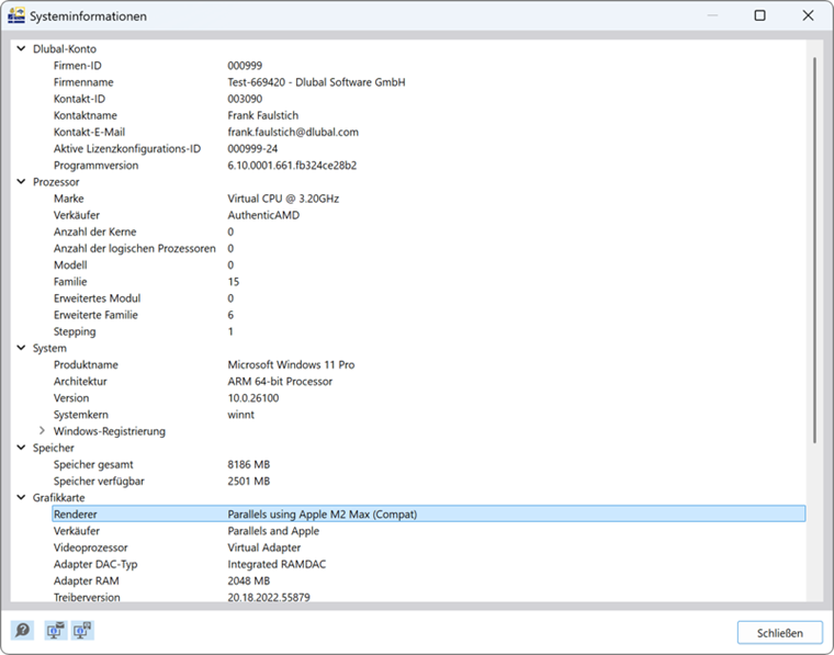 Visualizzazione per l'identificazione della scheda grafica utilizzata in RFEM 6 con la guida FAQ