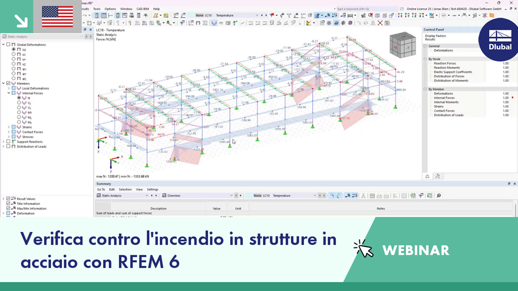 Webinar sui principi della verifica al fuoco per strutture in acciaio per la dimostrazione RFEM 6
