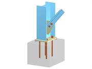 Base di colonna con fazzoletto e collegamento diagonale bullonato, incl. colonna con sezione a I, diagonale con sezione a L alla parete della colonna e ancoraggio