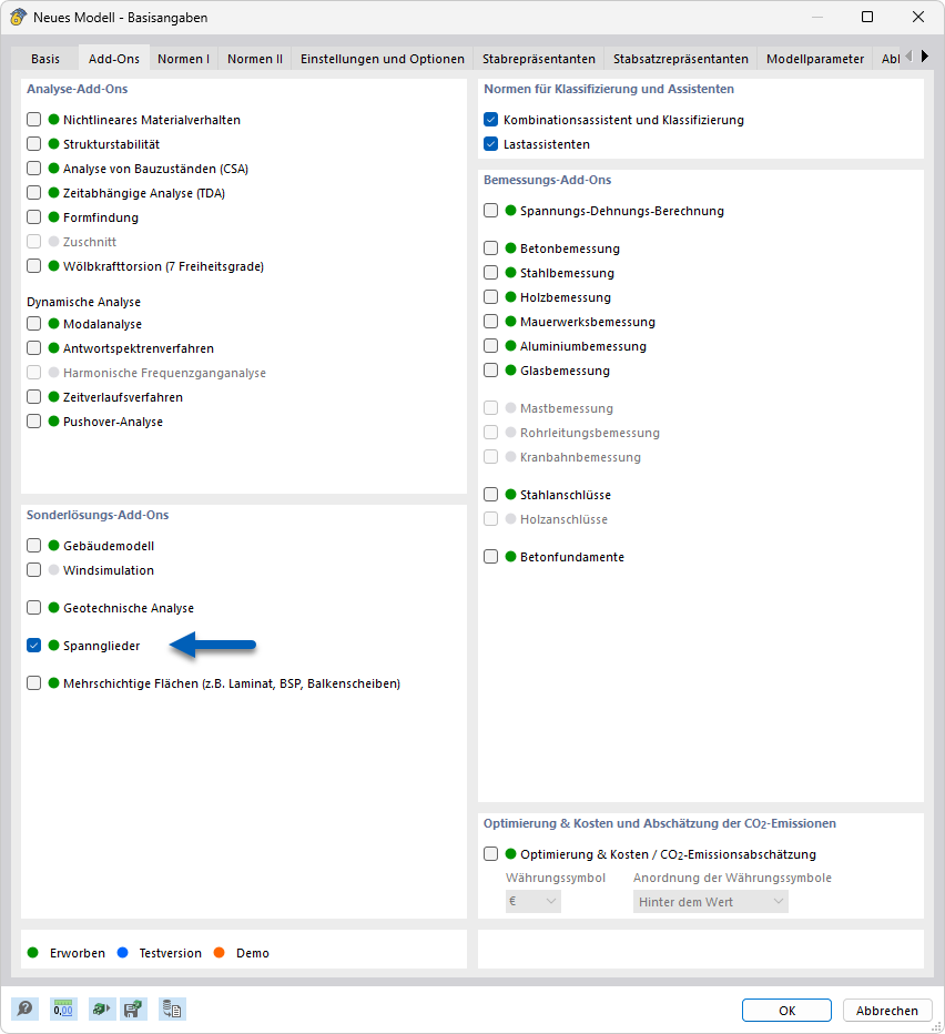 Attivazione add-on Cavi pretensionati