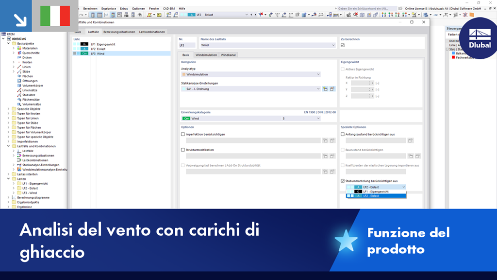 Rappresentazione visiva dell'analisi del vento con turbine eoliche per la simulazione dei flussi in un modello tecnico.