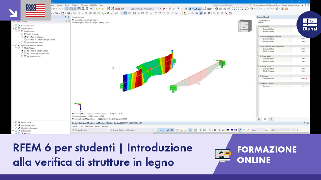 Panoramica di un corso di formazione online per ingegneria delle strutture in legno, incentrato su caratteristiche e utilizzo di RFEM 6 per studenti.