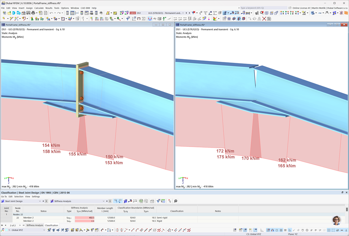 L'analisi avanzata della rigidezza iniziale per giunti semi-rigidi consente un comportamento realistico dei collegamenti nella verifica strutturale aumentando l'efficienza del progetto.