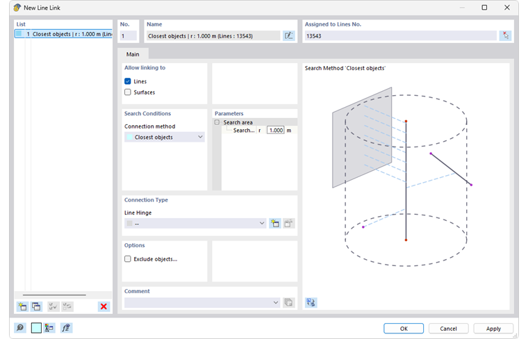 Finestra di dialogo 'Nuovo accoppiamento di linee'