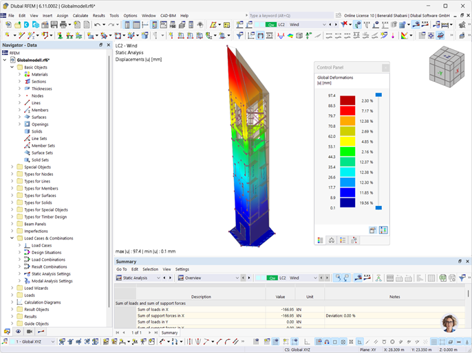 Analisi delle deformazioni di una torre campanaria in legno in RFEM 6
