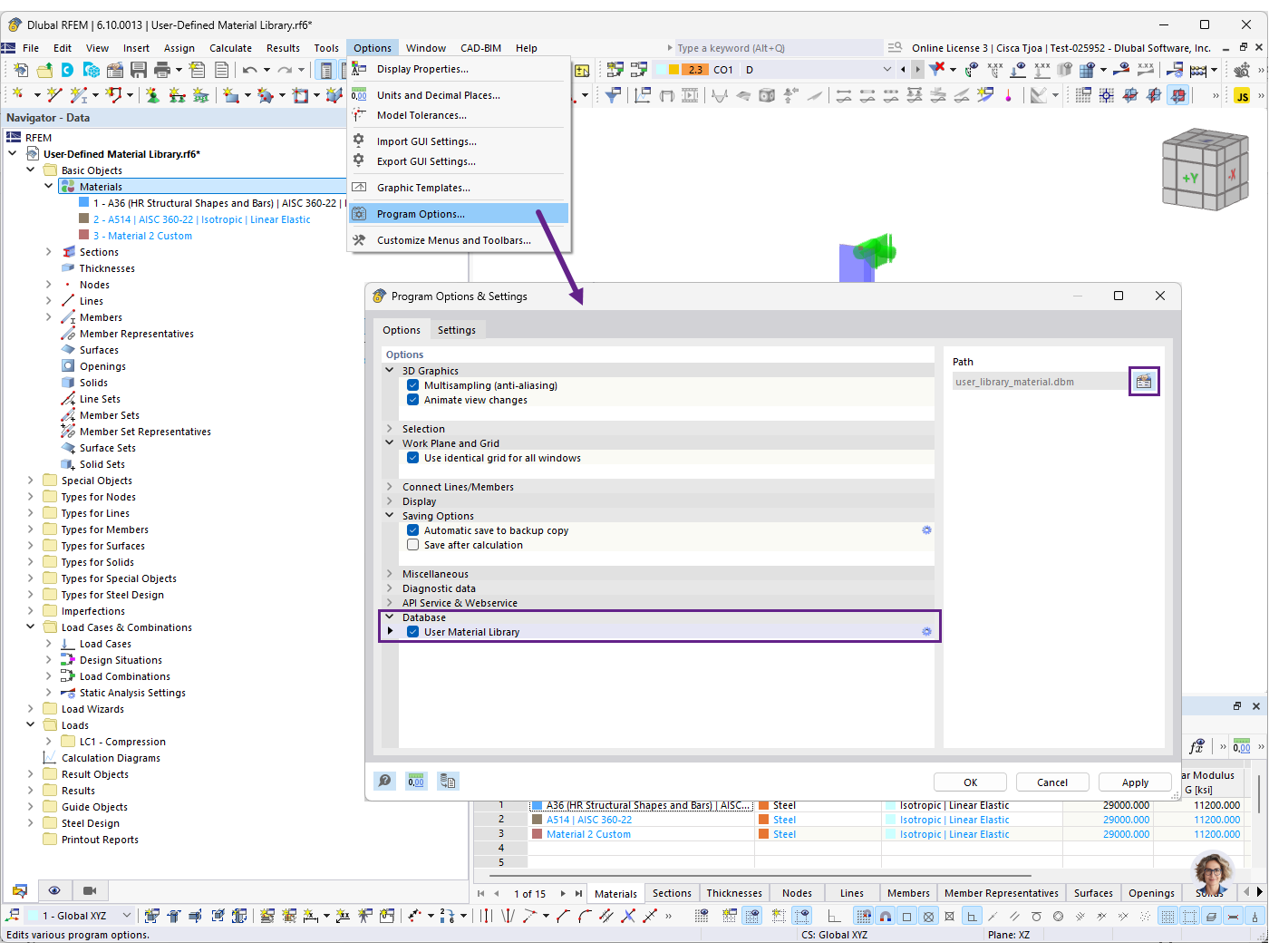 FAQ 005701 | Come posso salvare il mio materiale definito dall'utente nella libreria dei materiali in RFEM 6?