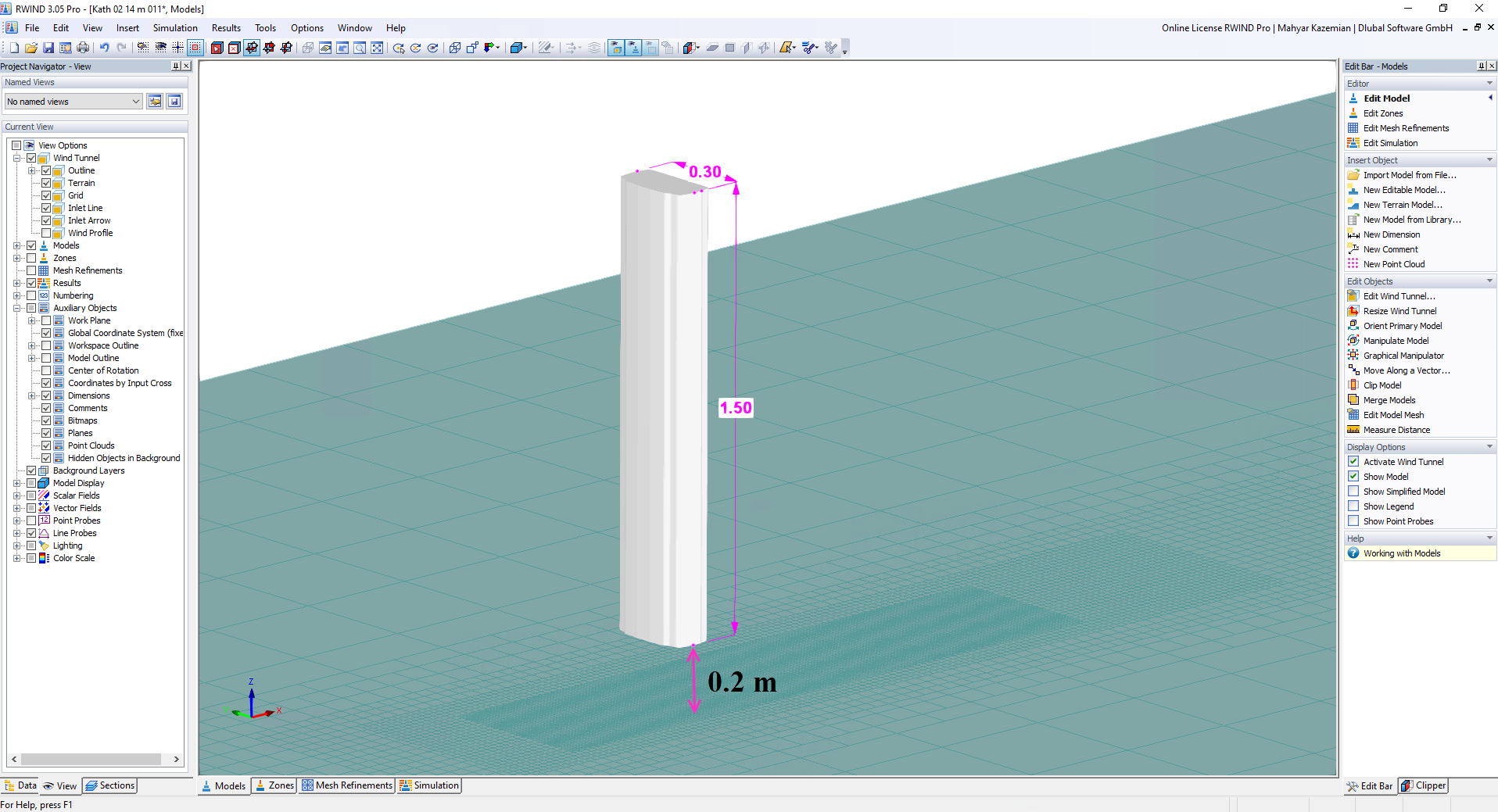 Modello della sezione trasversale dell'antenna Kathrein 80010804 in RWIND