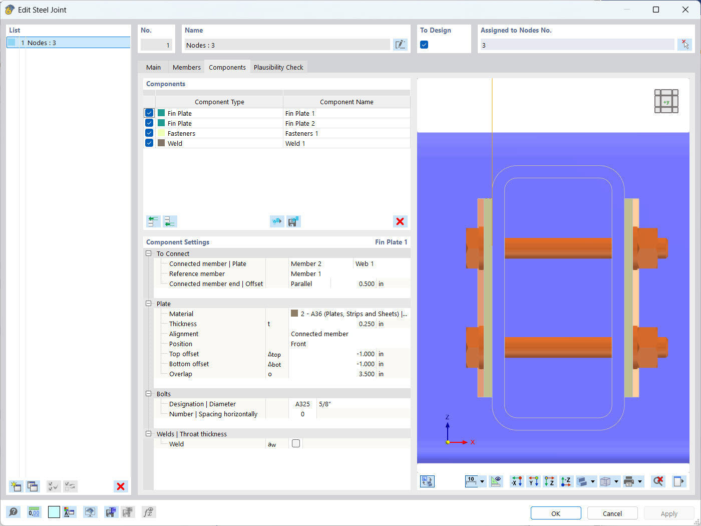 Sezione rettangolare cava con bulloni passanti come elementi di collegamento.