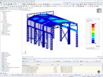 Analisi degli spostamenti generalizzati di un capannone logistico con RFEM ottimizzato per i calcoli strutturali.