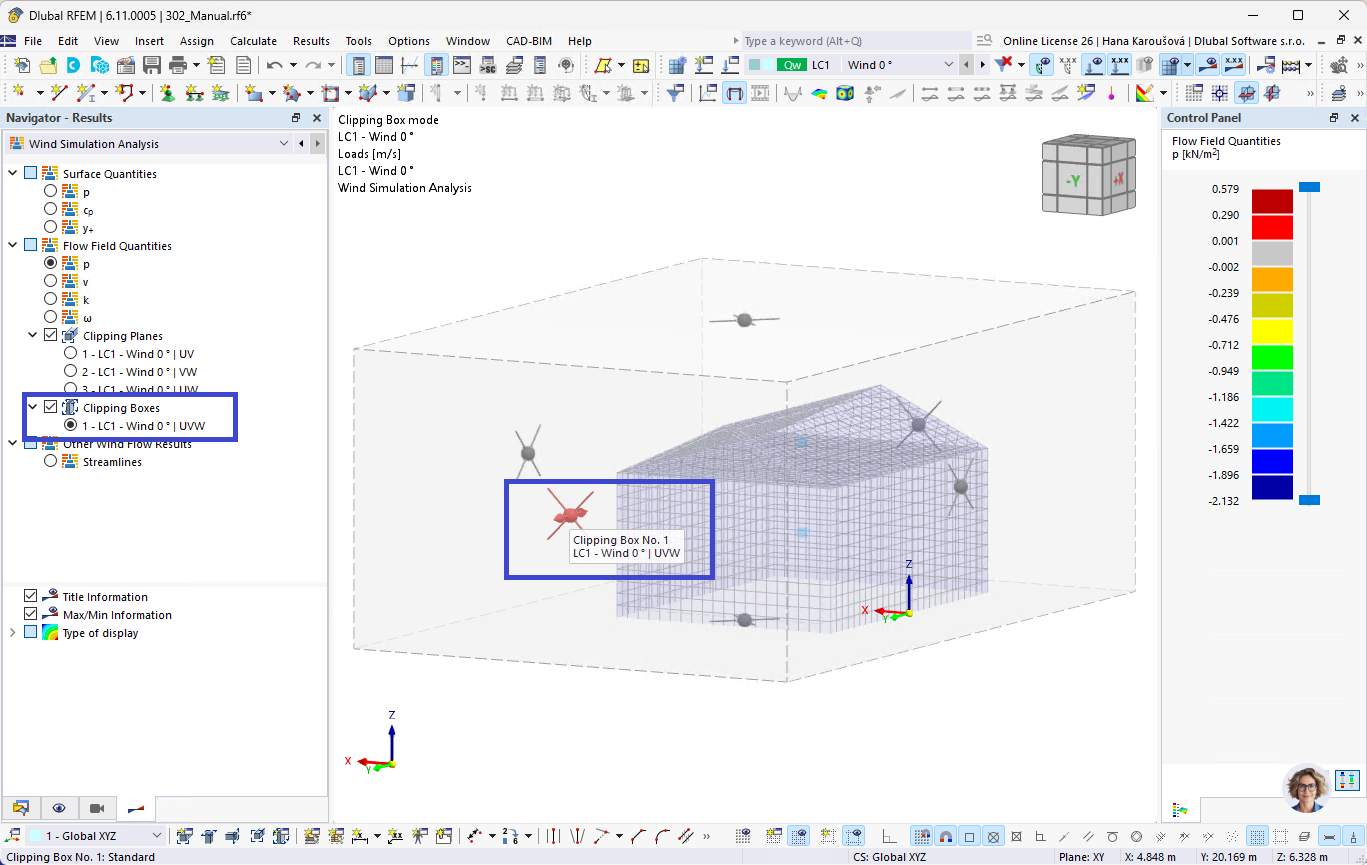 Manipolazione con Clipping Box per visualizzare i risultati delle linee di flusso