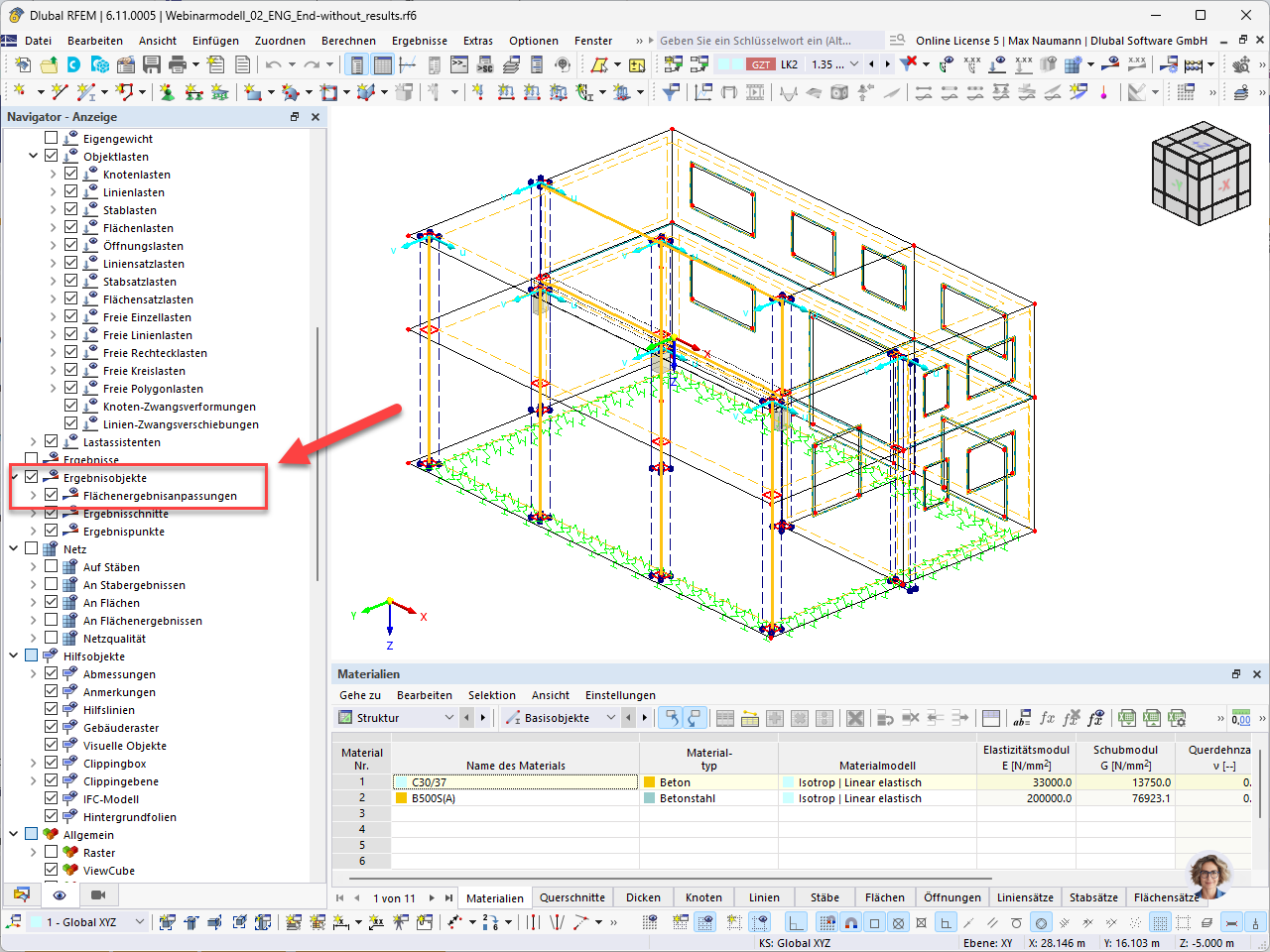 RFEM 6: Attivazione della visualizzazione delle aggiustamenti dei risultati della superficie
