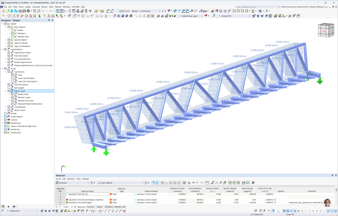 Visualizzazione degli effetti del carico ambientale su un ponte pedonale a Münster utilizzando RFEM 6 per un'analisi dettagliata.
