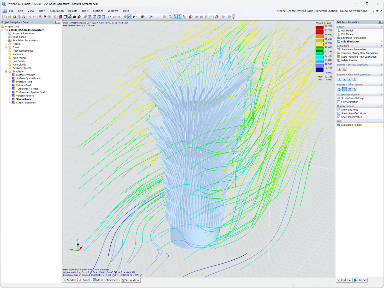 Analisi del carico del vento su una struttura scultorea tramite il software di simulazione RWIND.
