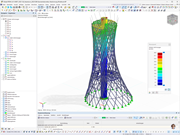 Risultato dell'analisi del carico del vento su una struttura complessa nel RFEM, creata da ibr tragwerk Barth + Rugenstein GmbH
