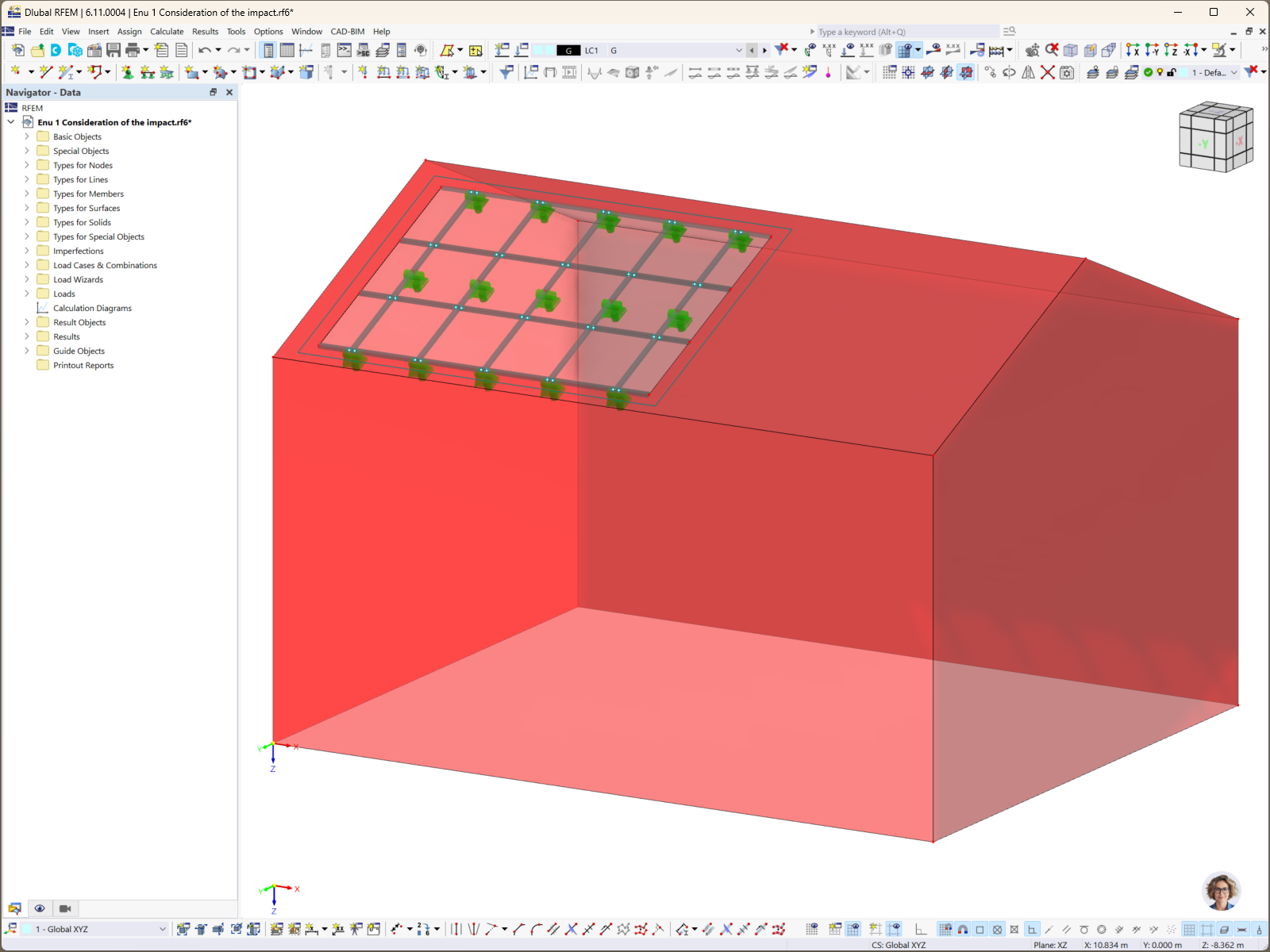 Sistema fotovoltaico installato su tetto di un edificio come visualizzato in RFEM 6.