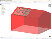 Sistema fotovoltaico installato su tetto di un edificio come visualizzato in RFEM 6.