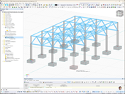 Fondazioni di calcestruzzo modate con l'add-on Fondazioni di calcestruzzo in RFEM 6 che mostrano elementi strutturali dettagliati.