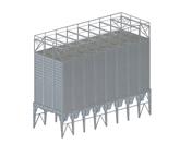 Moderno silo in acciaio per lo stoccaggio di cereali o altri materiali sfusi