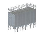 Moderno silo in acciaio per lo stoccaggio di cereali o altri materiali sfusi