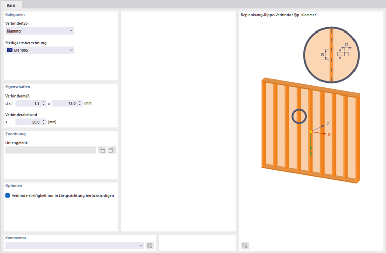Considerazione della rigidezza dei connettori solo nella direzione longitudinale, Caso KB 001923