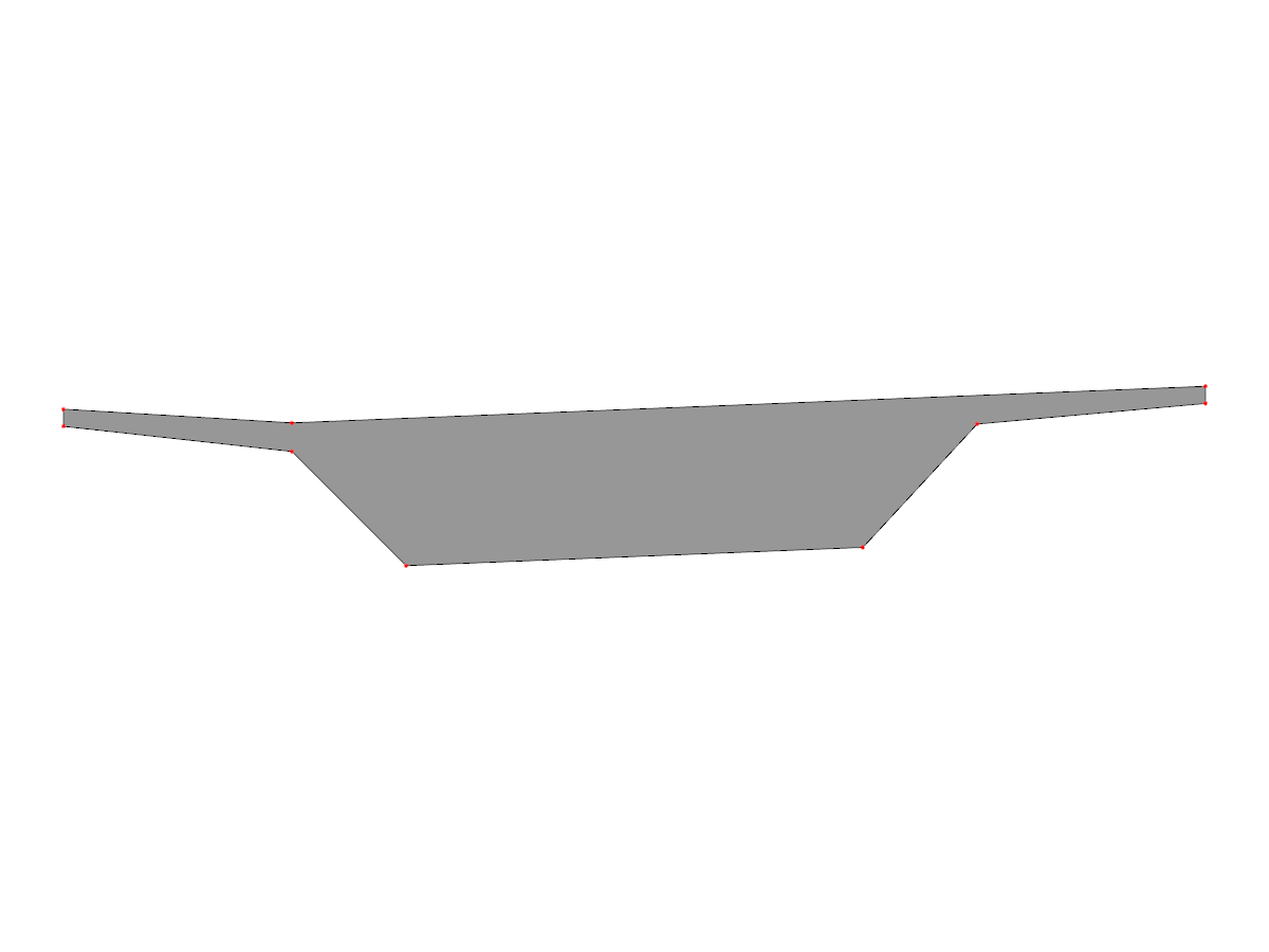 Un modello parametrico di sezione trasversale a cassone monocellulare visualizzato nel software RSECTION, che mostra una forma geometrica definita da nodi per l'analisi strutturale.