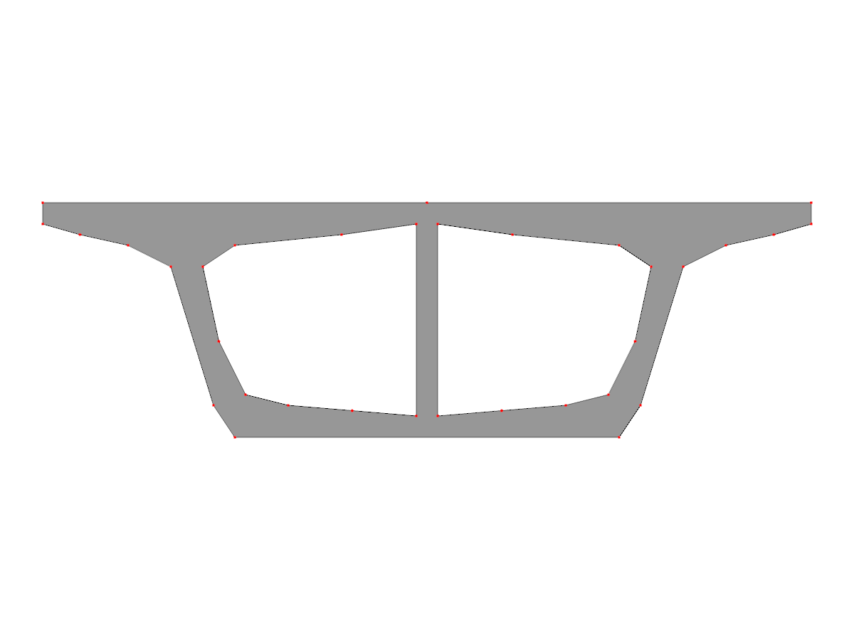 Blocco parametrico di una sezione a cassone bicellulare per RSECTION, che mostra la definizione geometrica con nodi e linee.