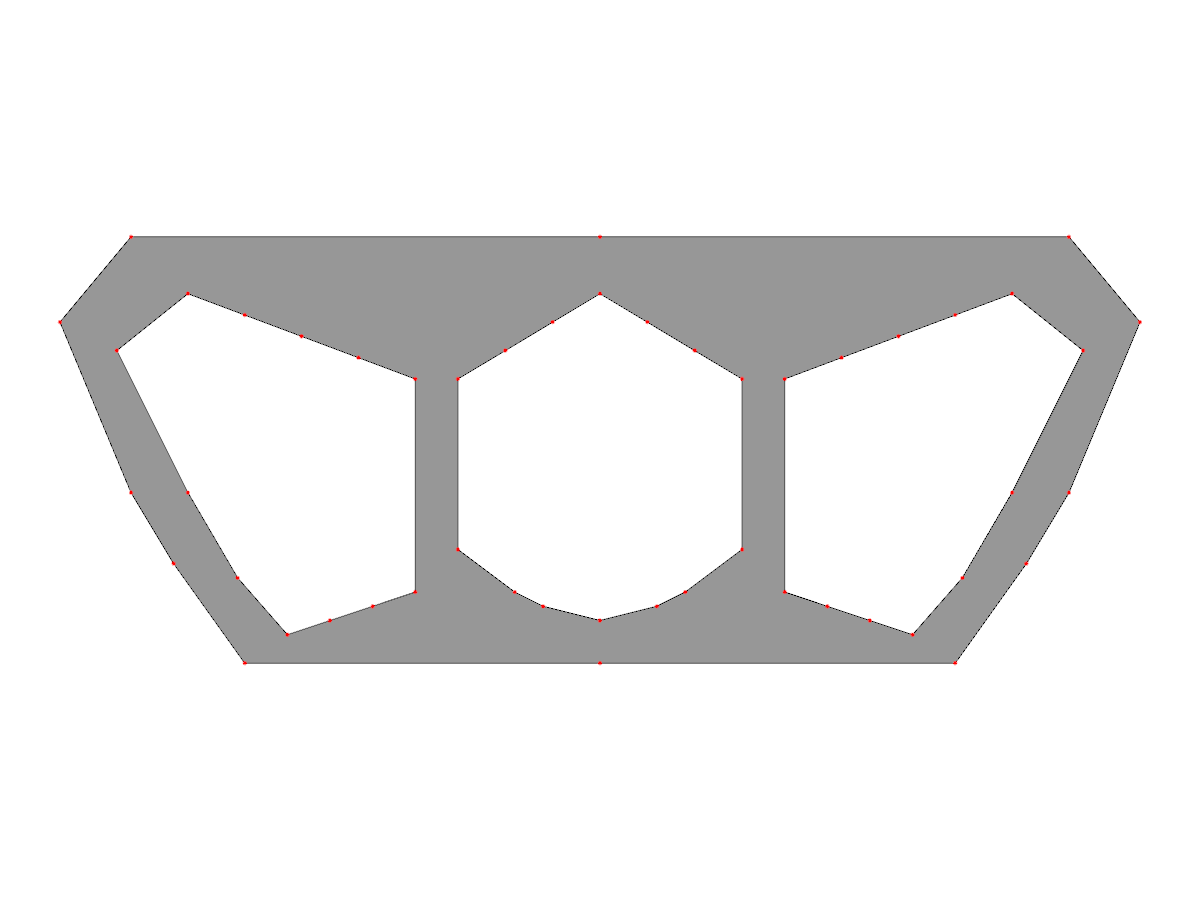 Un modello parametrico di sezione a cassone tricellulare creato in RSECTION, che mostra la definizione geometrica con nodi e linee per l'analisi strutturale.
