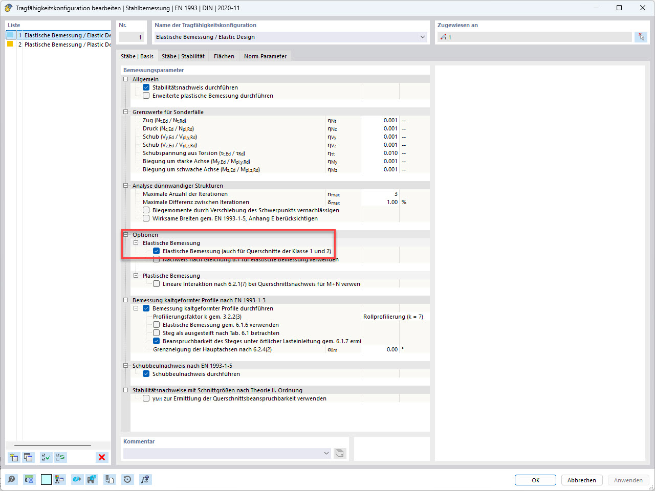 Impostazione nella configurazione allo SLU per verifica elastica