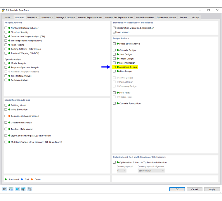 Attivazione add-on "Verifica alluminio"