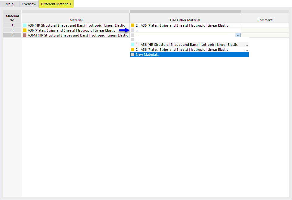 Usa un altro materiale per la situazione di progetto