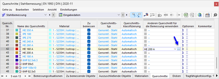 Usa sezione differente per la verifica