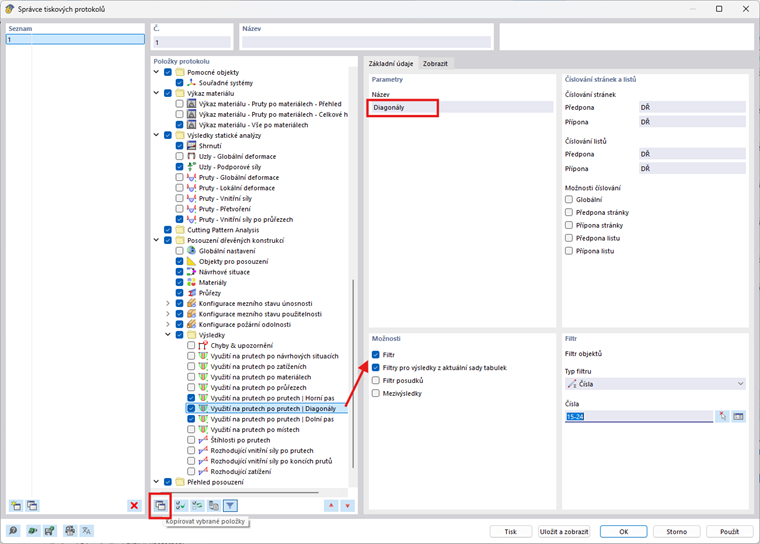 Suddivisione degli elementi verificati in gruppi per tipo nel report di progetto