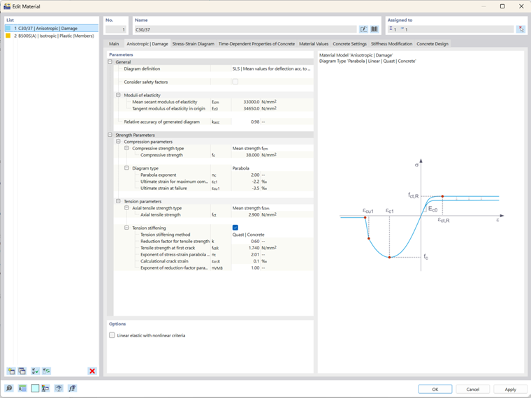 Analisi di strutture in cemento armato con proprietà di materiali non lineari in RFEM 6 per simulazioni realistiche delle condizioni di carico