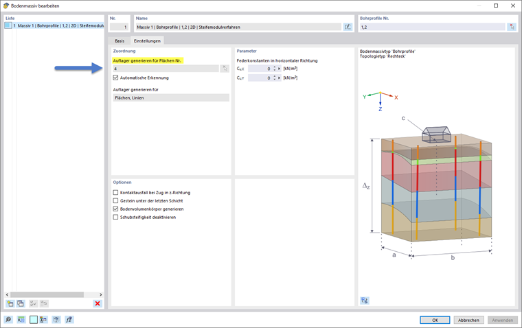 Finestra di dialogo per l'impostazione del metodo del modulo di rigidezza per superfici aeree in RFEM 6.